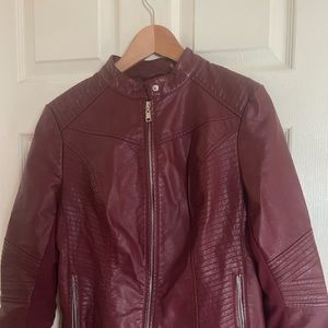I am selling a medium burgundy faux leather jacket from Black Rivet for $35.